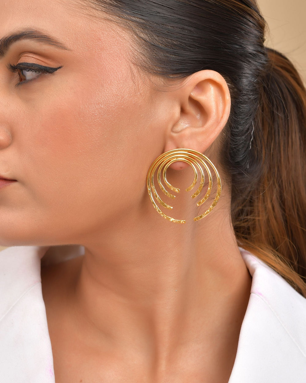 VOJ Gold Polished Anti Tarnished Semi Circle Studs Earrings | Grab2Buy