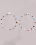 VOJ Set of 2 Silver Plated Multicolor Beads Anklets