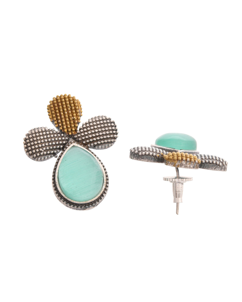 VOJ Silver Toned Teal Stone Studded Elegant Earrings | Grab2Buy