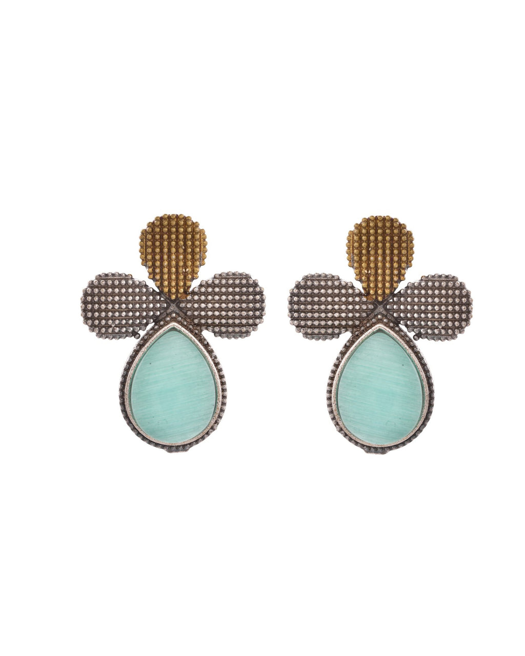 VOJ Silver Toned Teal Stone Studded Elegant Earrings | Grab2Buy
