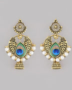 VOJ Gold-Polished Peacock Contemporay Jhumka Earrings | Grab2Buy