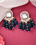 VOJ Silver Plated Kundan Earrings with Teal colour Pearls | Grab2Buy