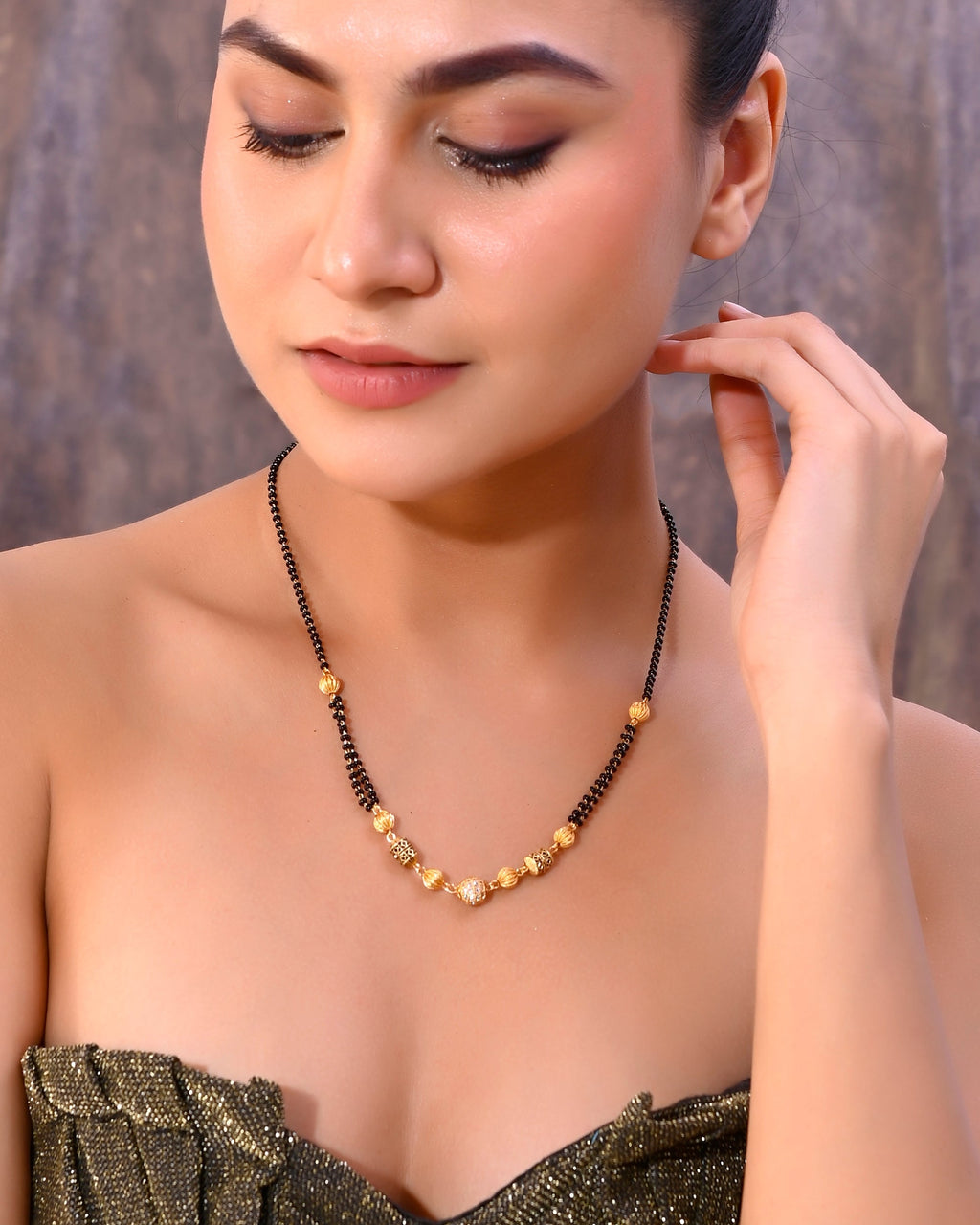 VOJ Gold-Polished Stone Studded Cricular shaped Mangalsutra