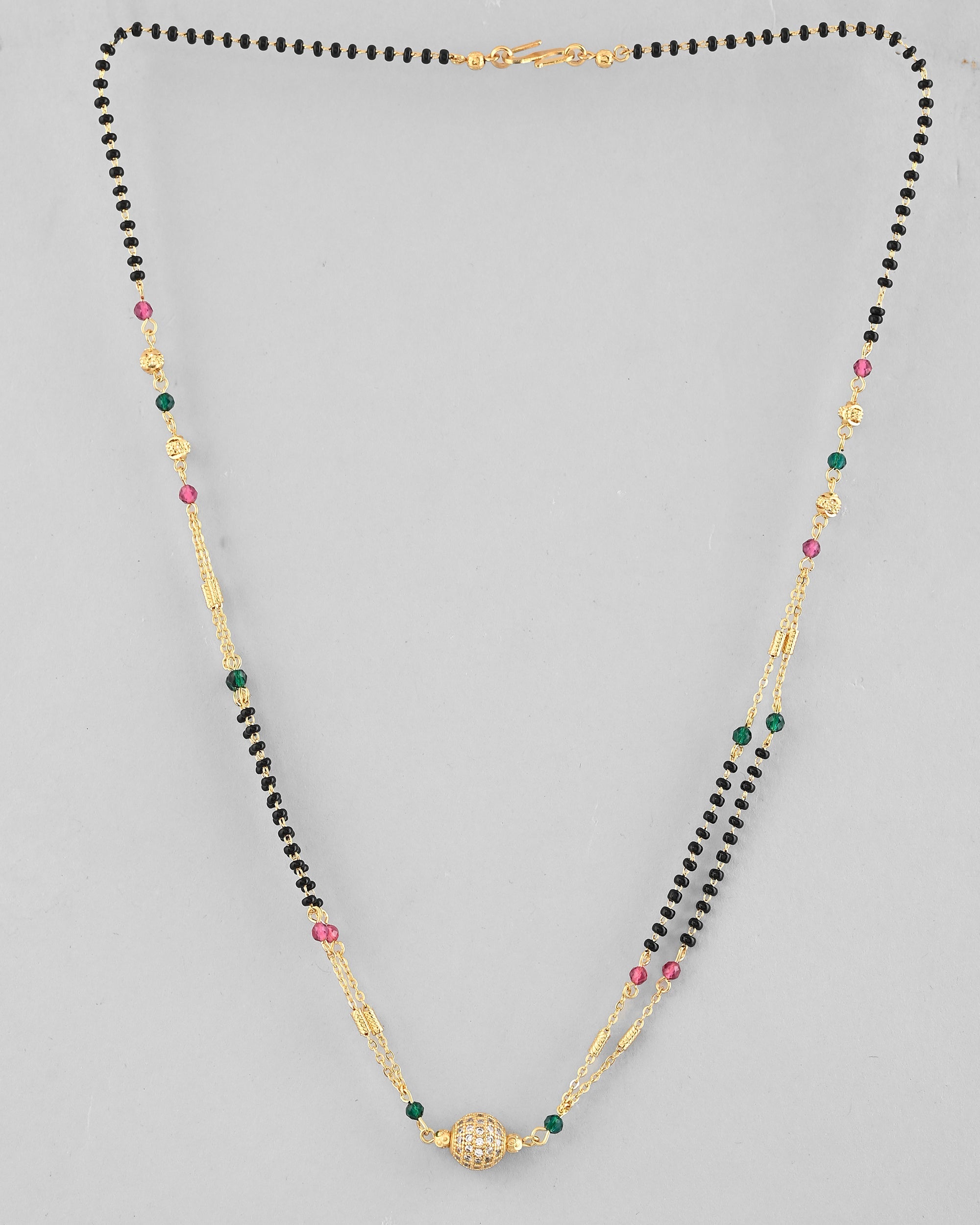 VOJ Gold-Polished AD-Studded & Beaded Layered Mangalsutra | Grab2Buy