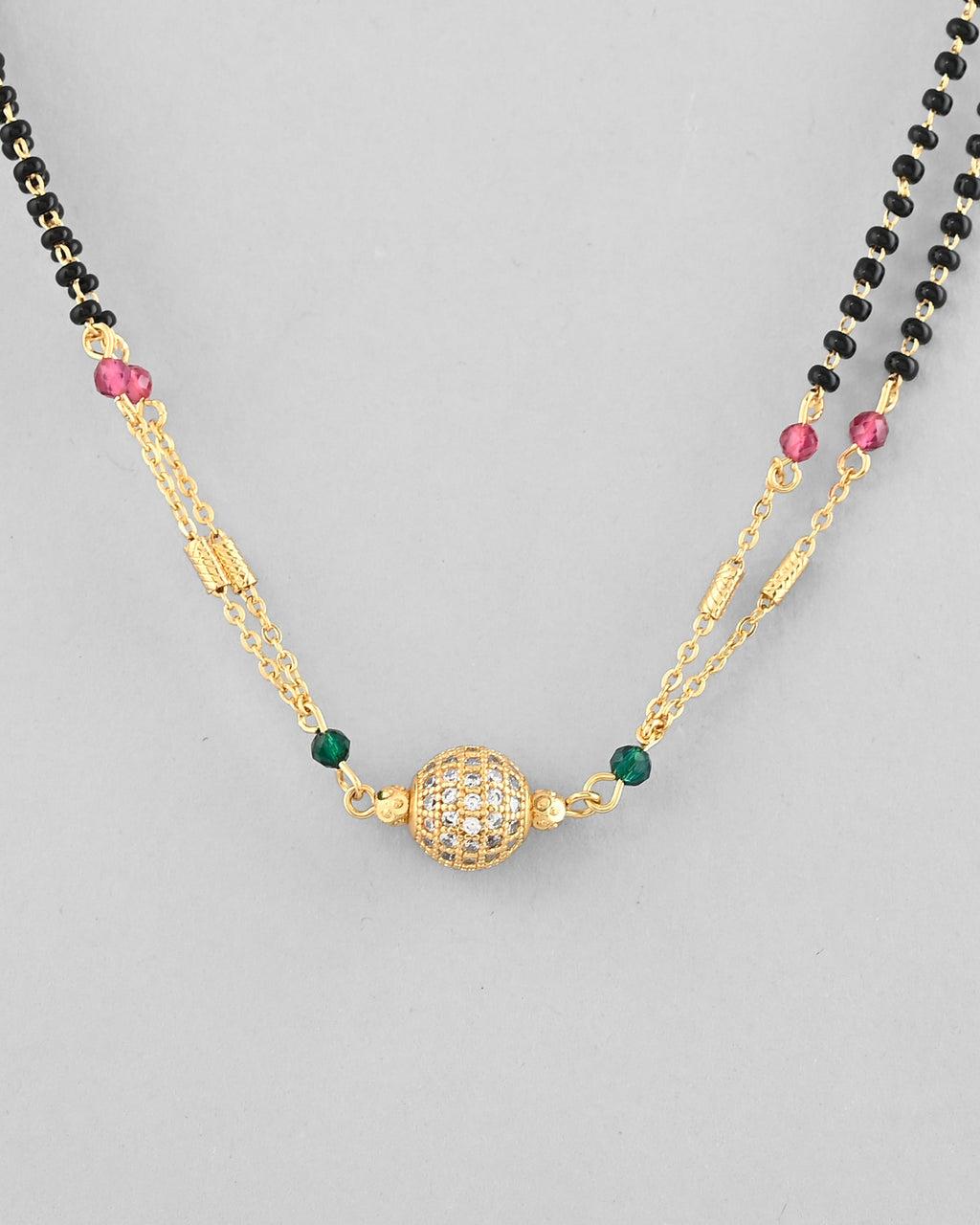 VOJ Gold-Polished AD-Studded & Beaded Layered Mangalsutra | Grab2Buy