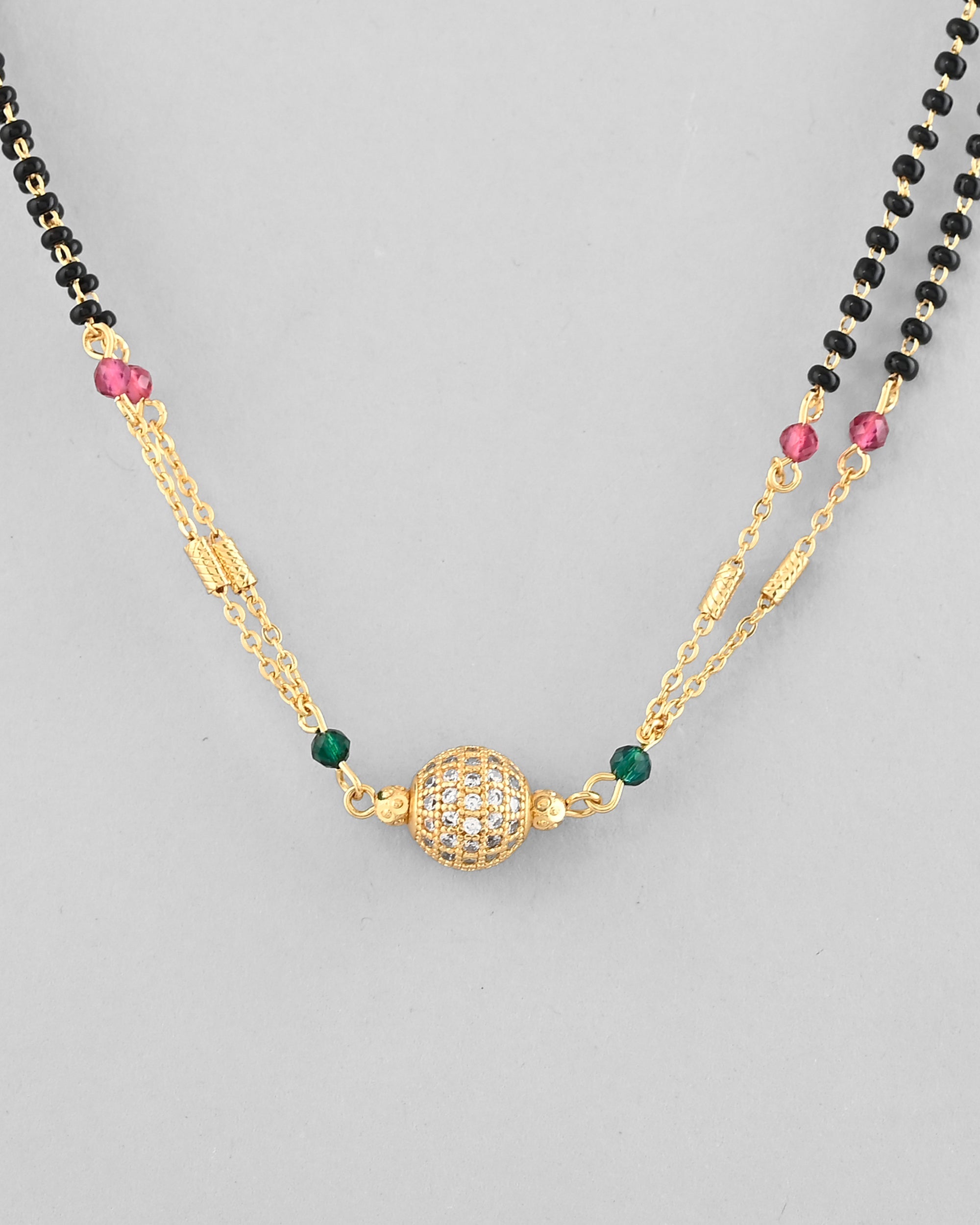 VOJ Gold-Polished AD-Studded & Beaded Layered Mangalsutra | Grab2Buy