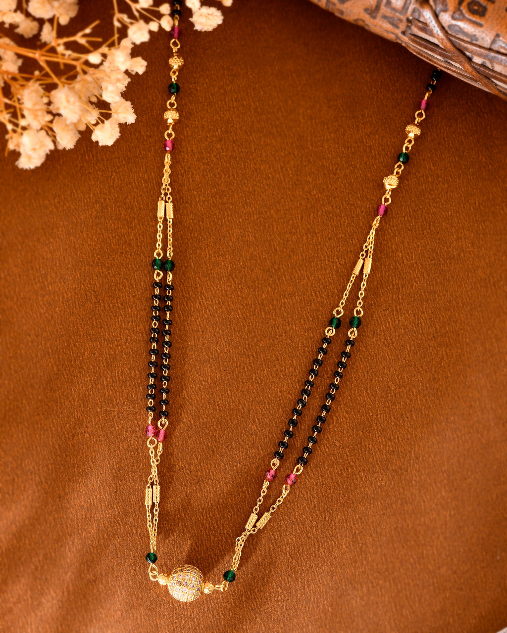 VOJ Gold-Polished AD-Studded & Beaded Layered Mangalsutra | Grab2Buy