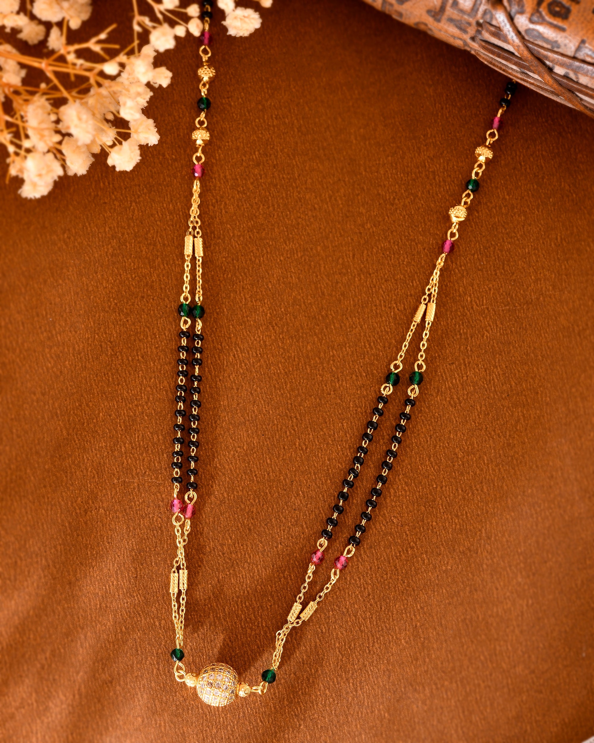VOJ Gold-Polished AD-Studded & Beaded Layered Mangalsutra | Grab2Buy