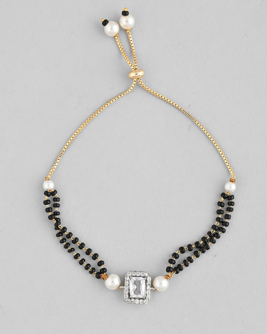 VOJ Rectangle Shaped And AD Stone Silver Plated Mangalsutra bracelet