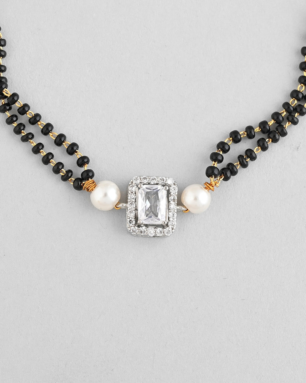 VOJ Rectangle Shaped And AD Stone Silver Plated Mangalsutra bracelet