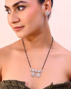 VOJ Silver-Plated Black Beaded & AD Studded Chain Mangalsutra Set | Grab2Buy