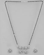 VOJ Silver-Plated Black Beaded & AD Studded Chain Mangalsutra Set | Grab2Buy