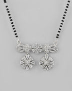 VOJ Silver-Plated Black Beaded & AD Studded Chain Mangalsutra Set | Grab2Buy