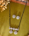 VOJ Silver-Plated Black Beaded & AD Studded Chain Mangalsutra Set | Grab2Buy