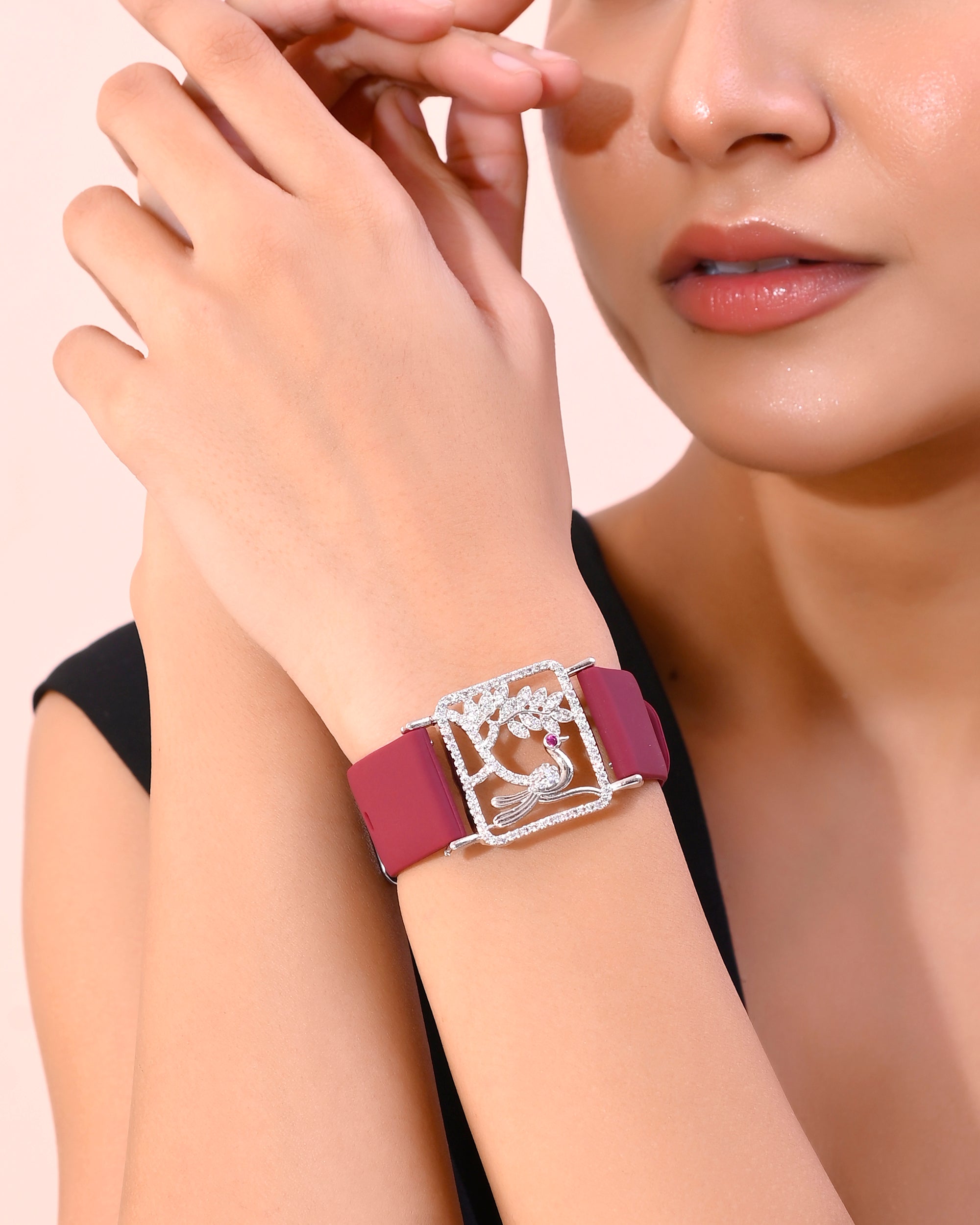 VOJ Silver Plated AD Stone Studded Belt Bracelet | Grab2Buy