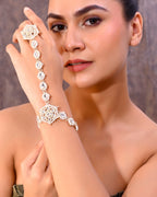VOJ Gold-Polished Pearl And Kundan Ring Bracelet