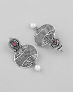 VOJ Rhodium-Plated Oxidized Contemporary With Pearl Earrings | Grab2Buy