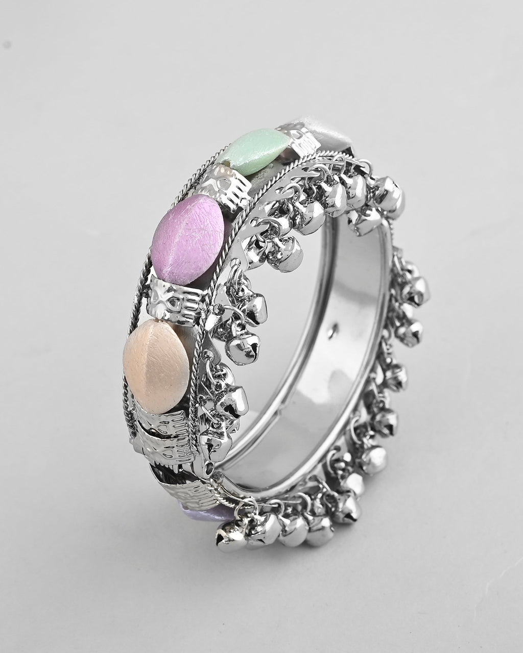 VOJ Silver-Plated Multi Colour Stone Studded Oxidized Cuff Bracelet | Grab2Buy