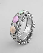 VOJ Silver-Plated Multi Colour Stone Studded Oxidized Cuff Bracelet | Grab2Buy