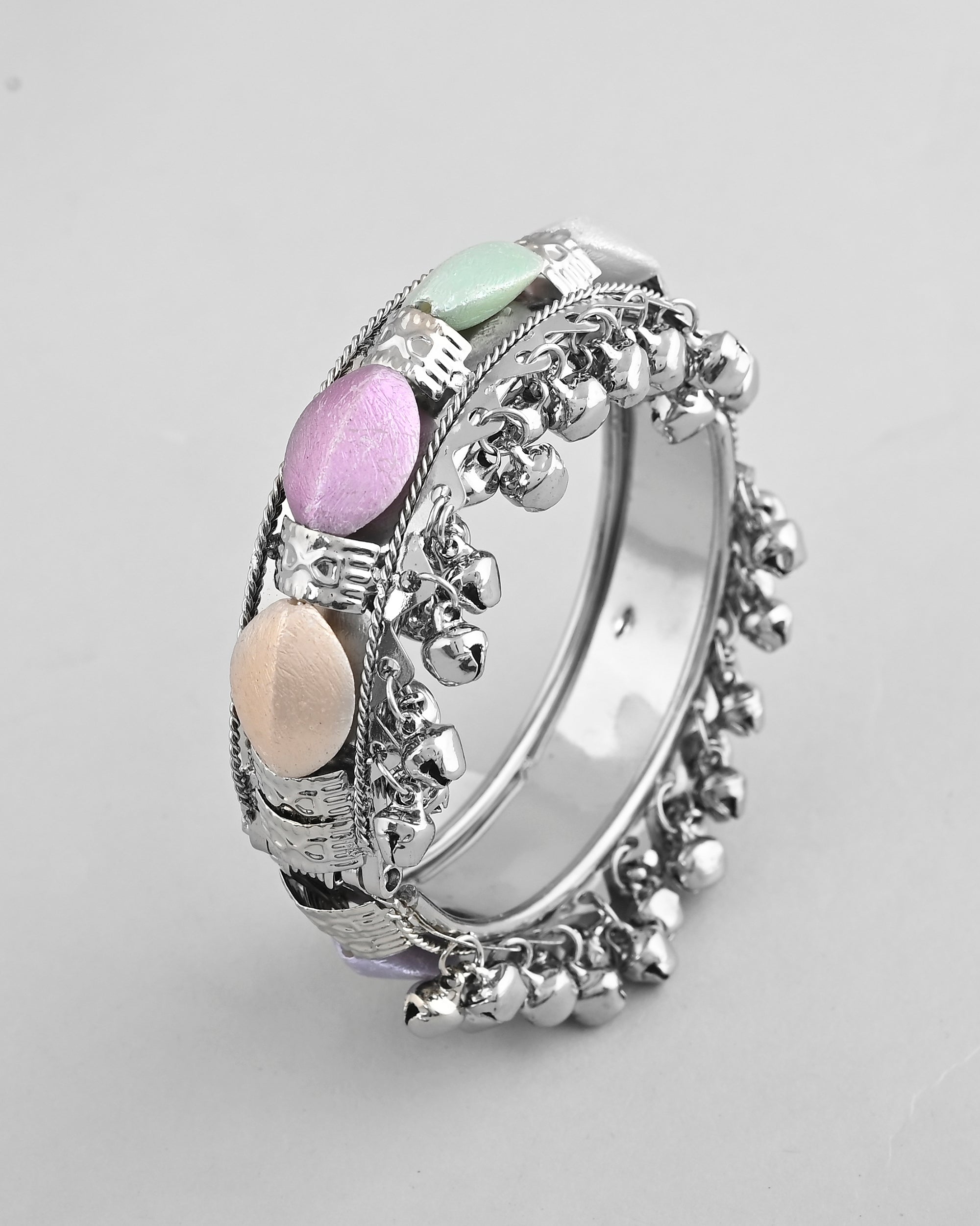 VOJ Silver-Plated Multi Colour Stone Studded Oxidized Cuff Bracelet | Grab2Buy