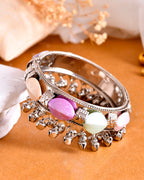 VOJ Silver-Plated Multi Colour Stone Studded Oxidized Cuff Bracelet | Grab2Buy