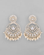 VOJ Gold-Polished Kundan Contemporary Circular Chandbaali Earrings | Grab2Buy