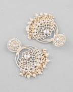 VOJ Gold-Polished Kundan Contemporary Circular Chandbaali Earrings | Grab2Buy