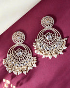 VOJ Gold-Polished Kundan Contemporary Circular Chandbaali Earrings | Grab2Buy