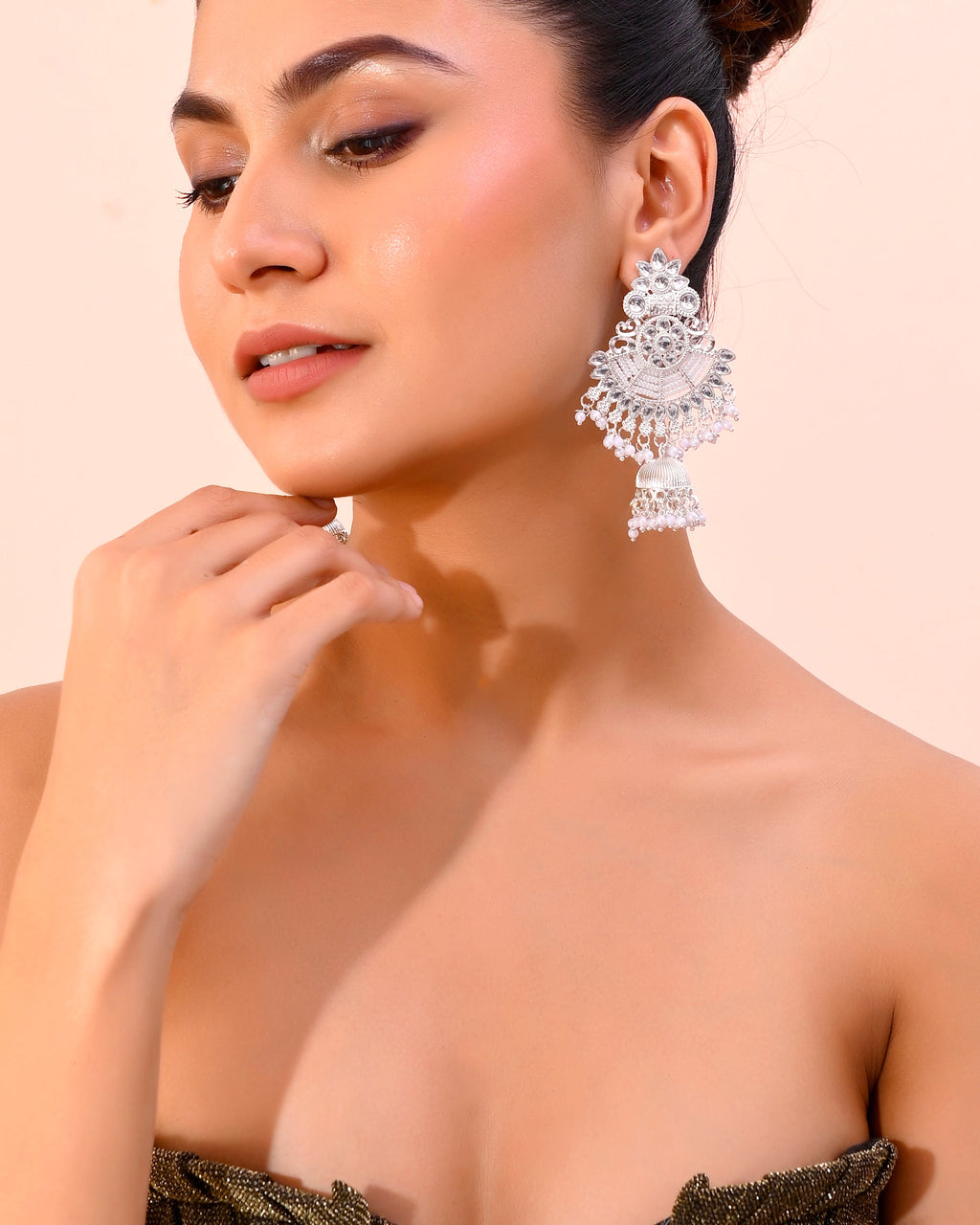 VOJ Silver plated Kundan Contemporary Jhumka Earrings | Grab2Buy