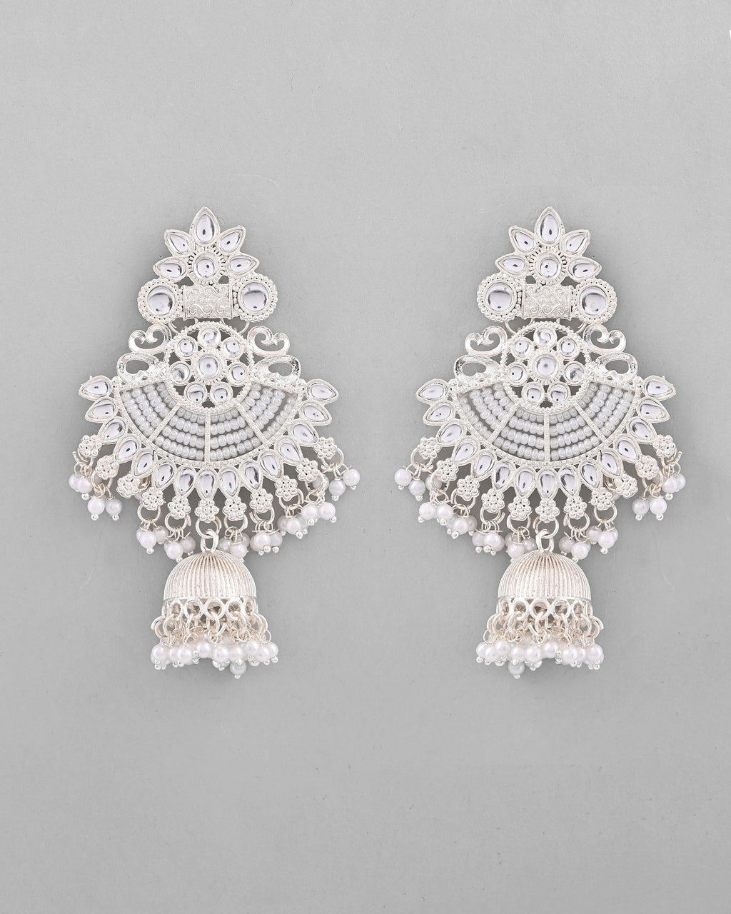 VOJ Silver plated Kundan Contemporary Jhumka Earrings | Grab2Buy