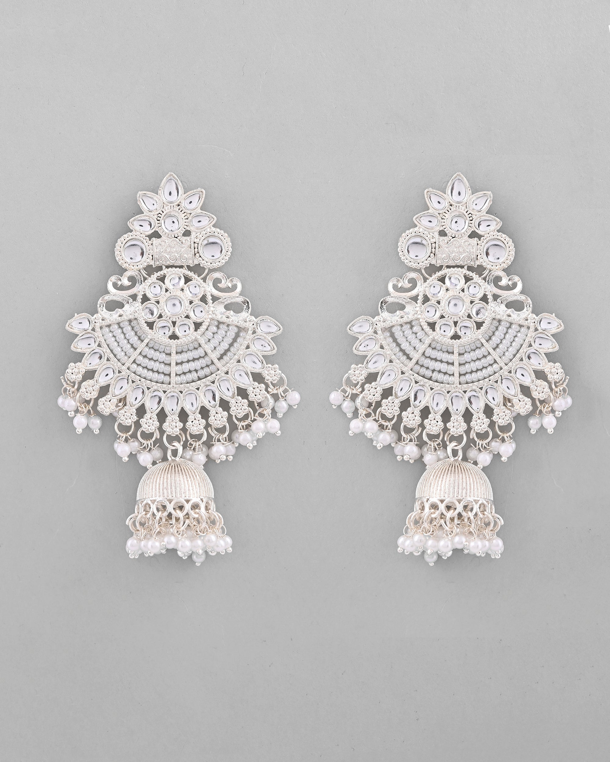 VOJ Silver plated Kundan Contemporary Jhumka Earrings | Grab2Buy