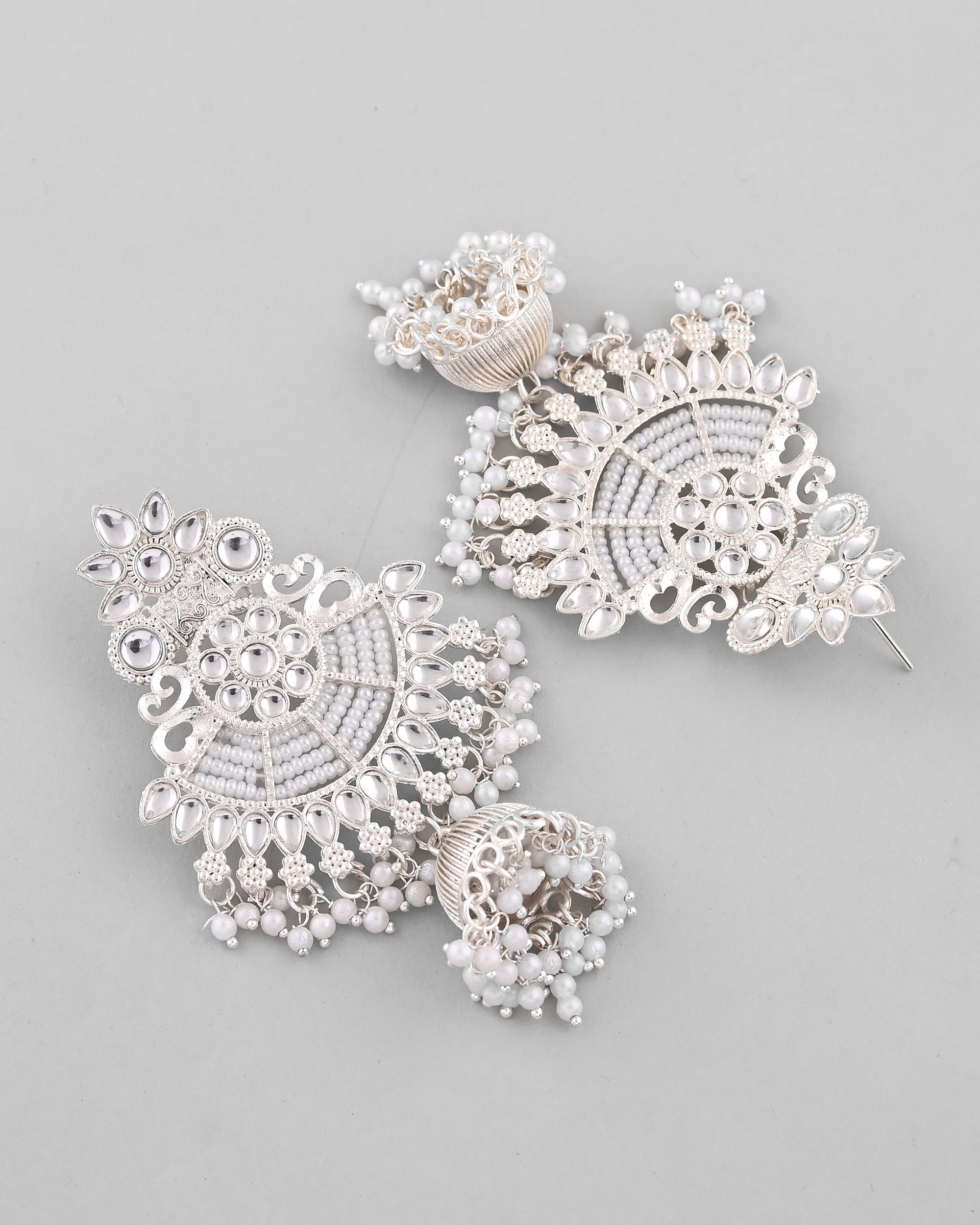 VOJ Silver plated Kundan Contemporary Jhumka Earrings | Grab2Buy