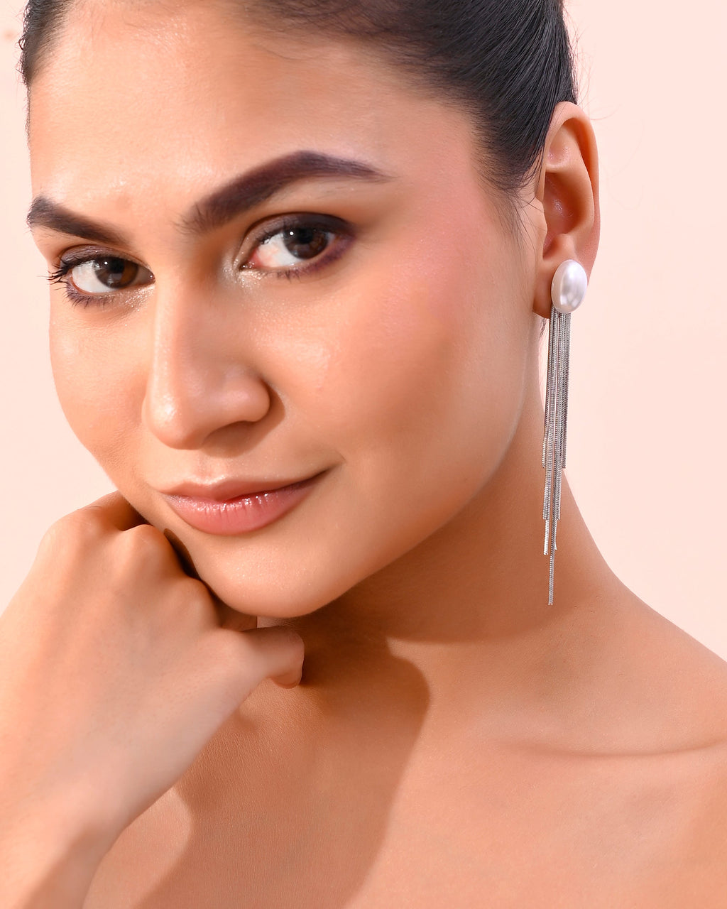 VOJ Silver-Plated Handcrafted Pearl Studded Classic Drop Earrings | Grab2Buy