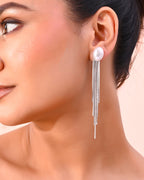 VOJ Silver-Plated Handcrafted Pearl Studded Classic Drop Earrings | Grab2Buy