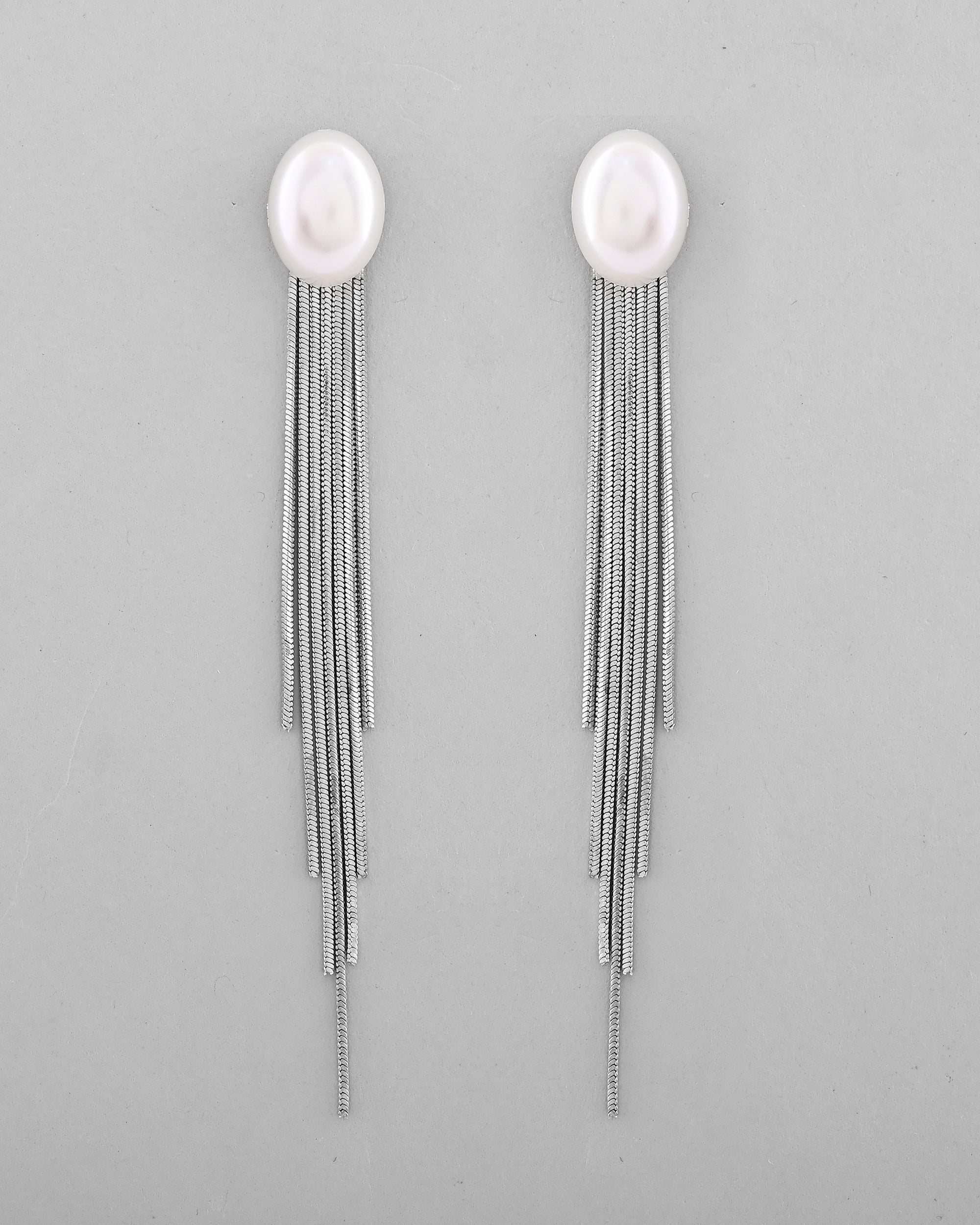 VOJ Silver-Plated Handcrafted Pearl Studded Classic Drop Earrings | Grab2Buy