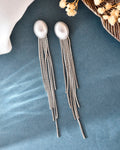 VOJ Silver-Plated Handcrafted Pearl Studded Classic Drop Earrings | Grab2Buy