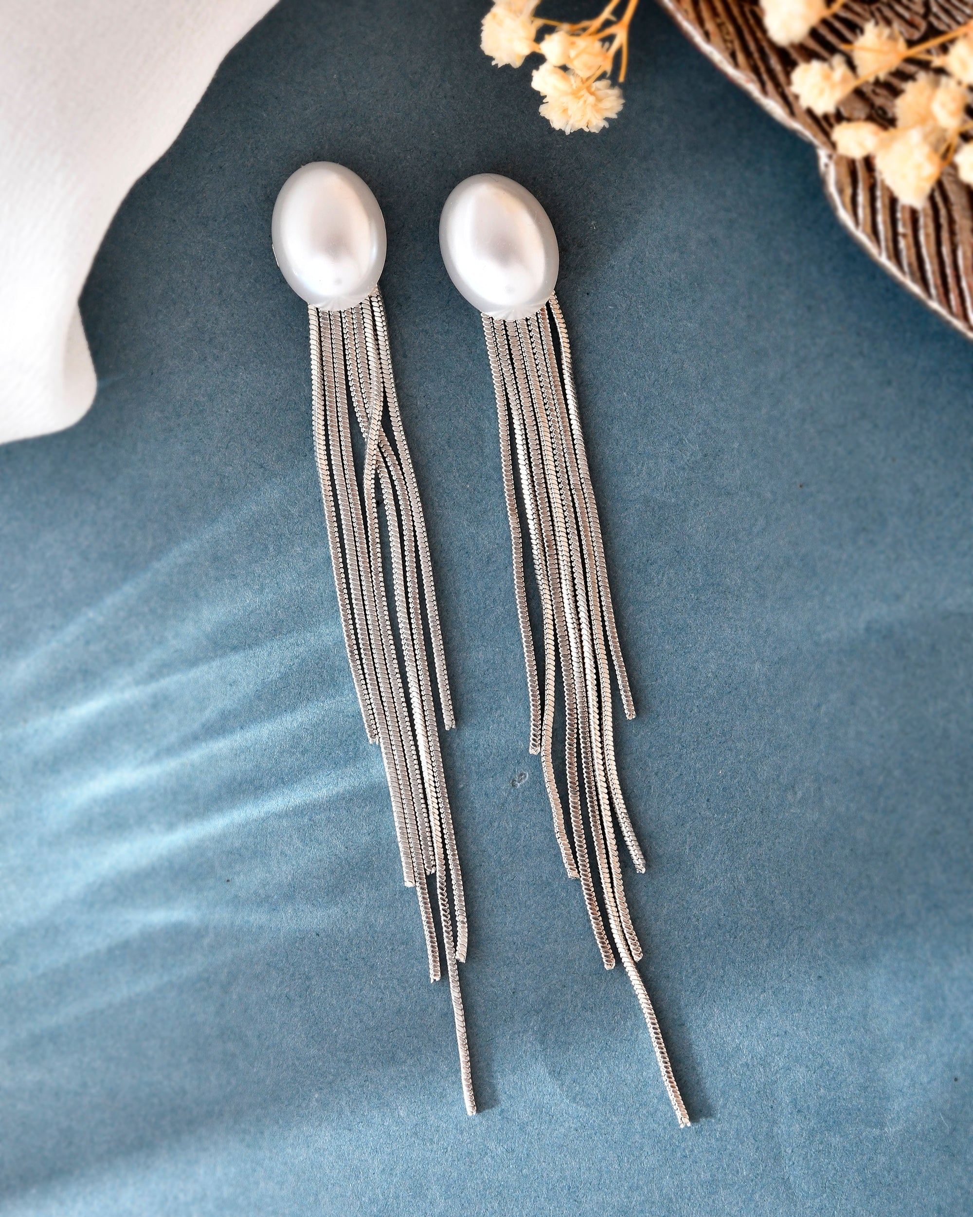 VOJ Silver-Plated Handcrafted Pearl Studded Classic Drop Earrings | Grab2Buy