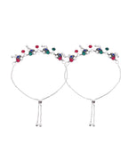 VOJ Set of 2 Silver-Plated Peacock Shaped Artificial Stones Anklet