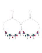 VOJ Set of 2 Silver-Plated Peacock Shaped Artificial Stones Anklet