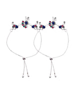 VOJ Set of 2 Silver-Plated Peacock Shaped Stone Studded Anklet