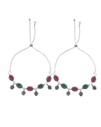 VOJ Set of 2 Silver-Plated Artificial Stones Studded Anklet