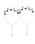 VOJ Set of 2 Silver-Plated Artificial Stones Studded Anklet