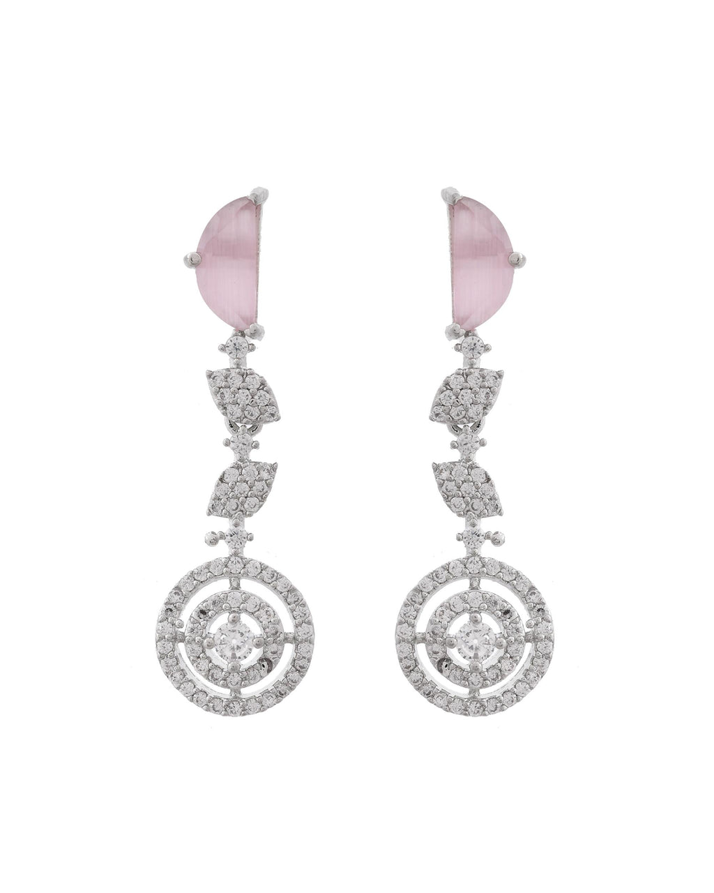 VOJ Silver Plated Pink And Ad Stone Studded Drop Earrings | Grab2Buy