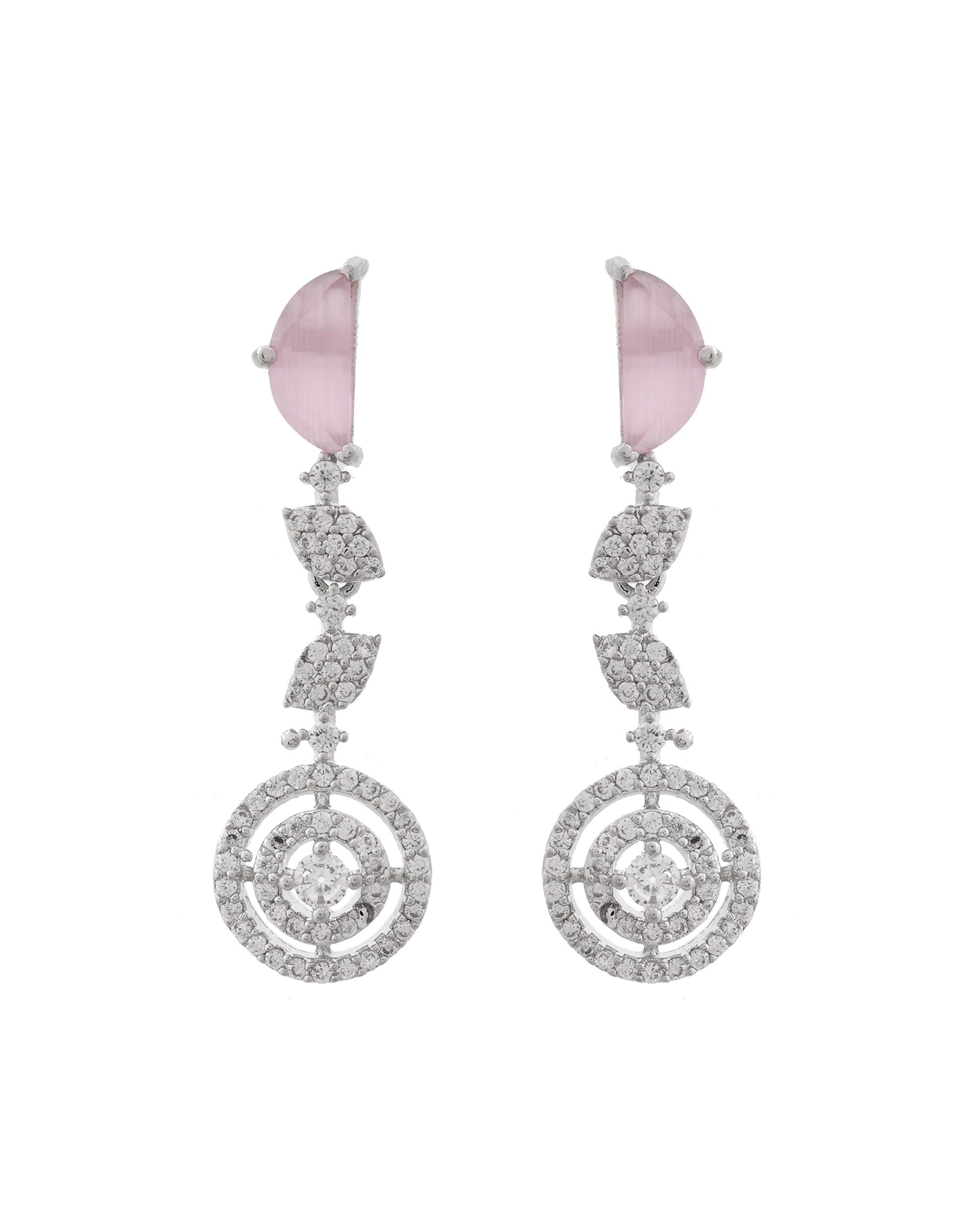 VOJ Silver Plated Pink And Ad Stone Studded Drop Earrings | Grab2Buy