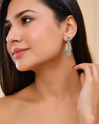 VOJ Silver Plated Mint Green Ad Stone Studded Dome Shaped Earrings | Grab2Buy