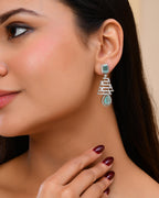VOJ Silver Plated Mint Green Ad Stone Studded Dome Shaped Earrings | Grab2Buy