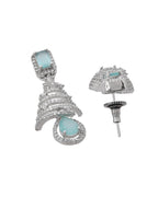 VOJ Silver Plated Mint Green Ad Stone Studded Dome Shaped Earrings | Grab2Buy
