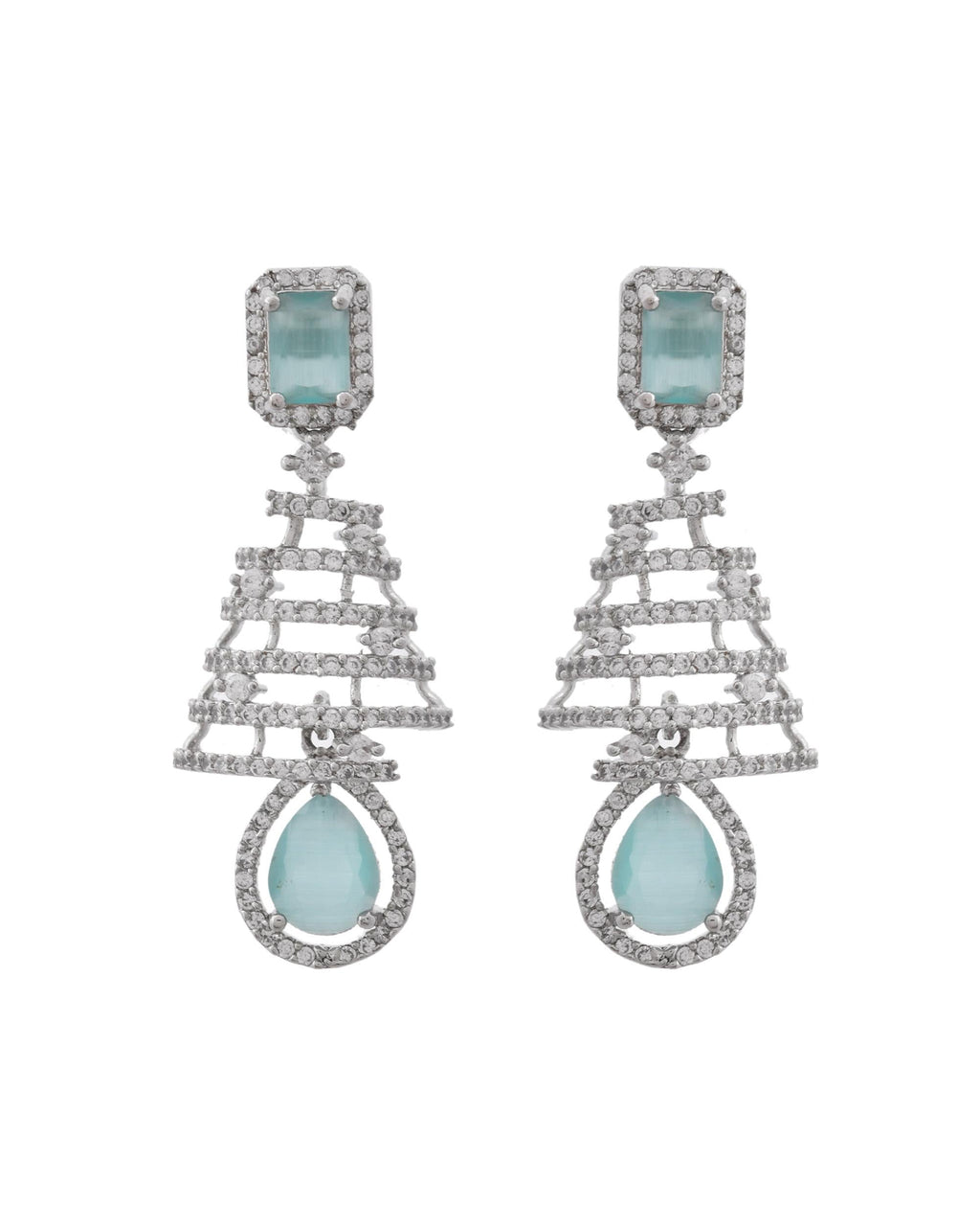 VOJ Silver Plated Mint Green Ad Stone Studded Dome Shaped Earrings | Grab2Buy
