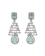 VOJ Silver Plated Mint Green Ad Stone Studded Dome Shaped Earrings | Grab2Buy