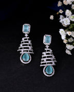 VOJ Silver Plated Mint Green Ad Stone Studded Dome Shaped Earrings | Grab2Buy